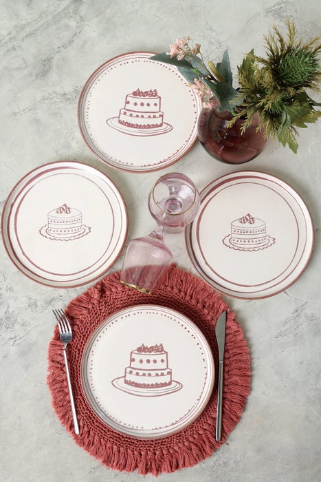 Hermia Juego de 4 Platos de Postre de Cerámica Blanco y Marrón 22 cm